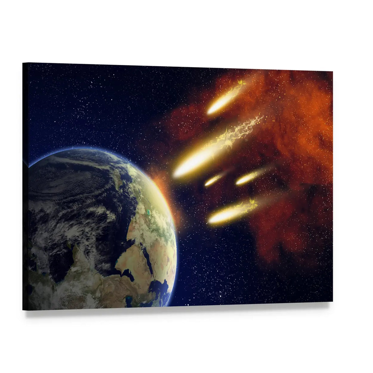 Earth Showing Africa with Meteor Streaks Canvas Wall Art, single panel gallery wrapped canvas, angled product view