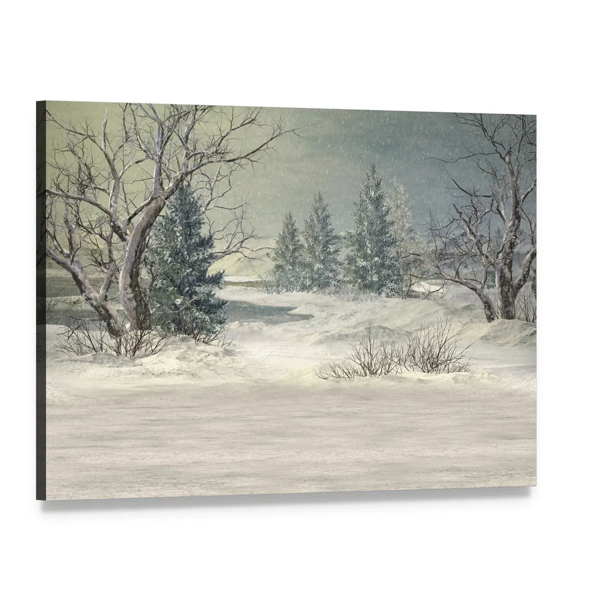 Serene Winter Forest Canvas Wall Art, single panel gallery wrapped canvas, angled product view