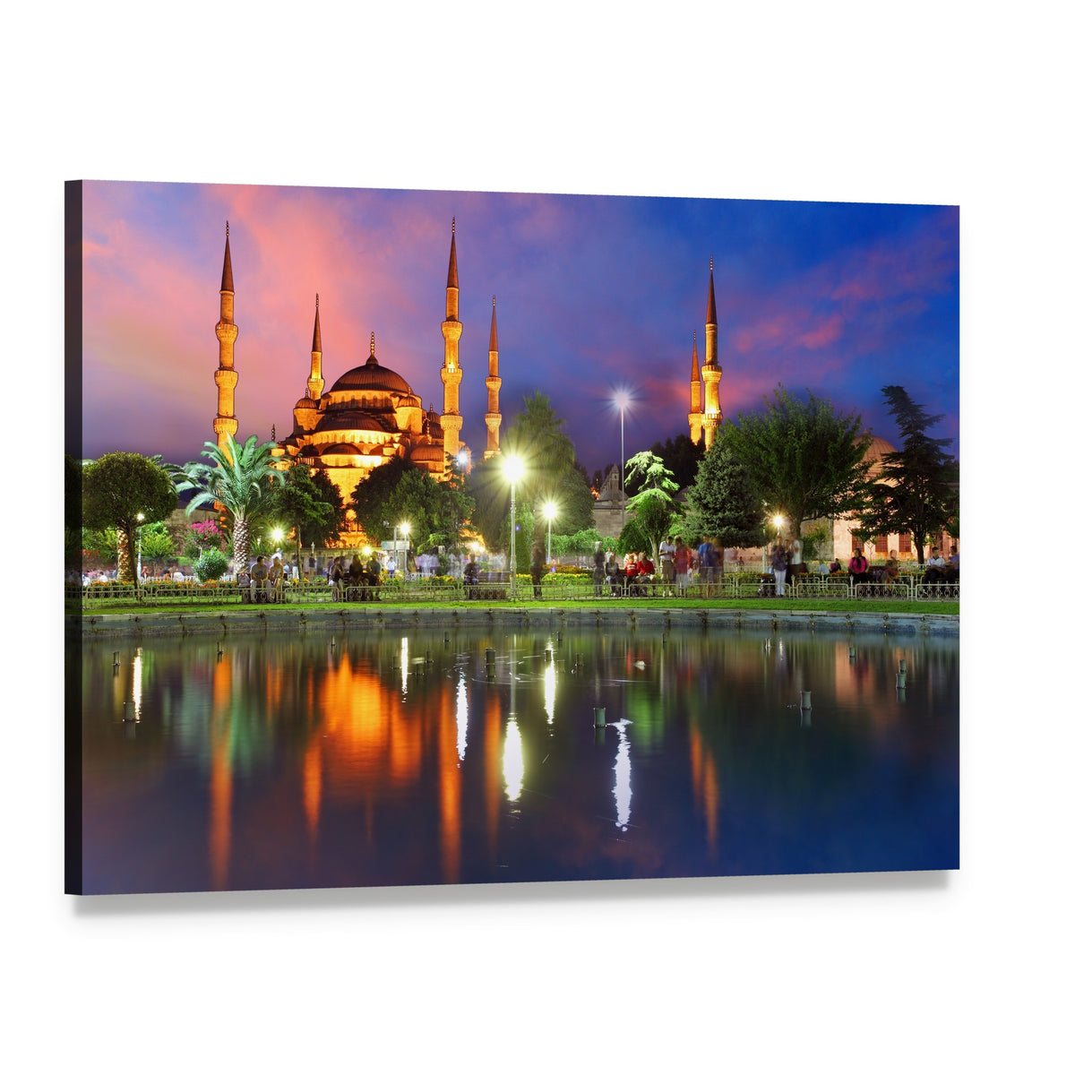 Blue Mosque at Night Canvas Wall Art, single panel gallery wrapped canvas, angled product view