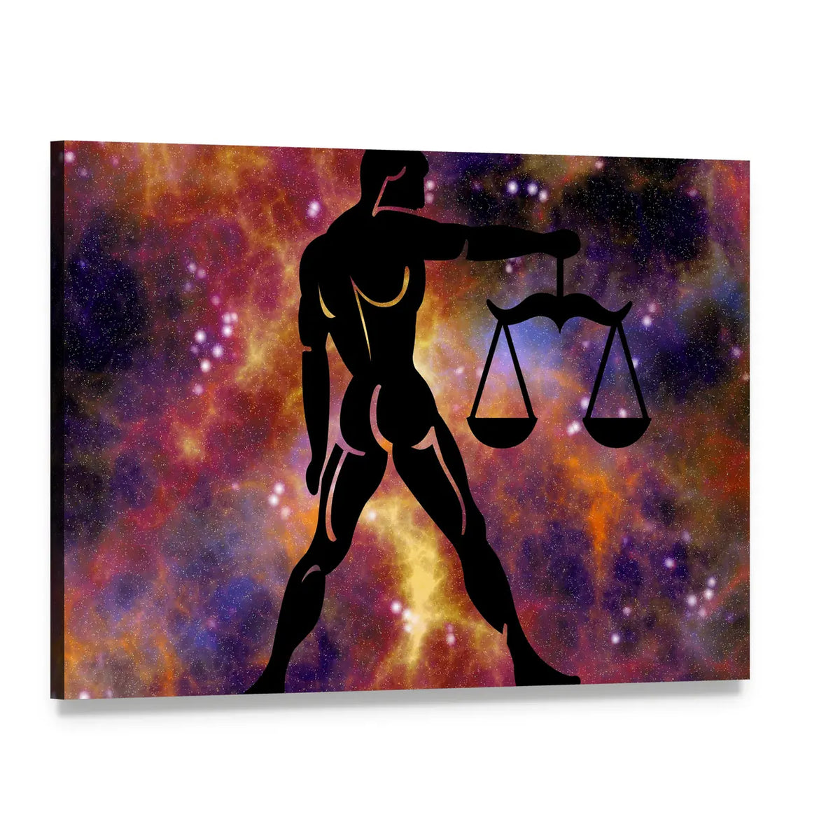 Libra Zodiac Silhouette with Scales Canvas Wall Art, single panel gallery wrapped canvas, angled product view