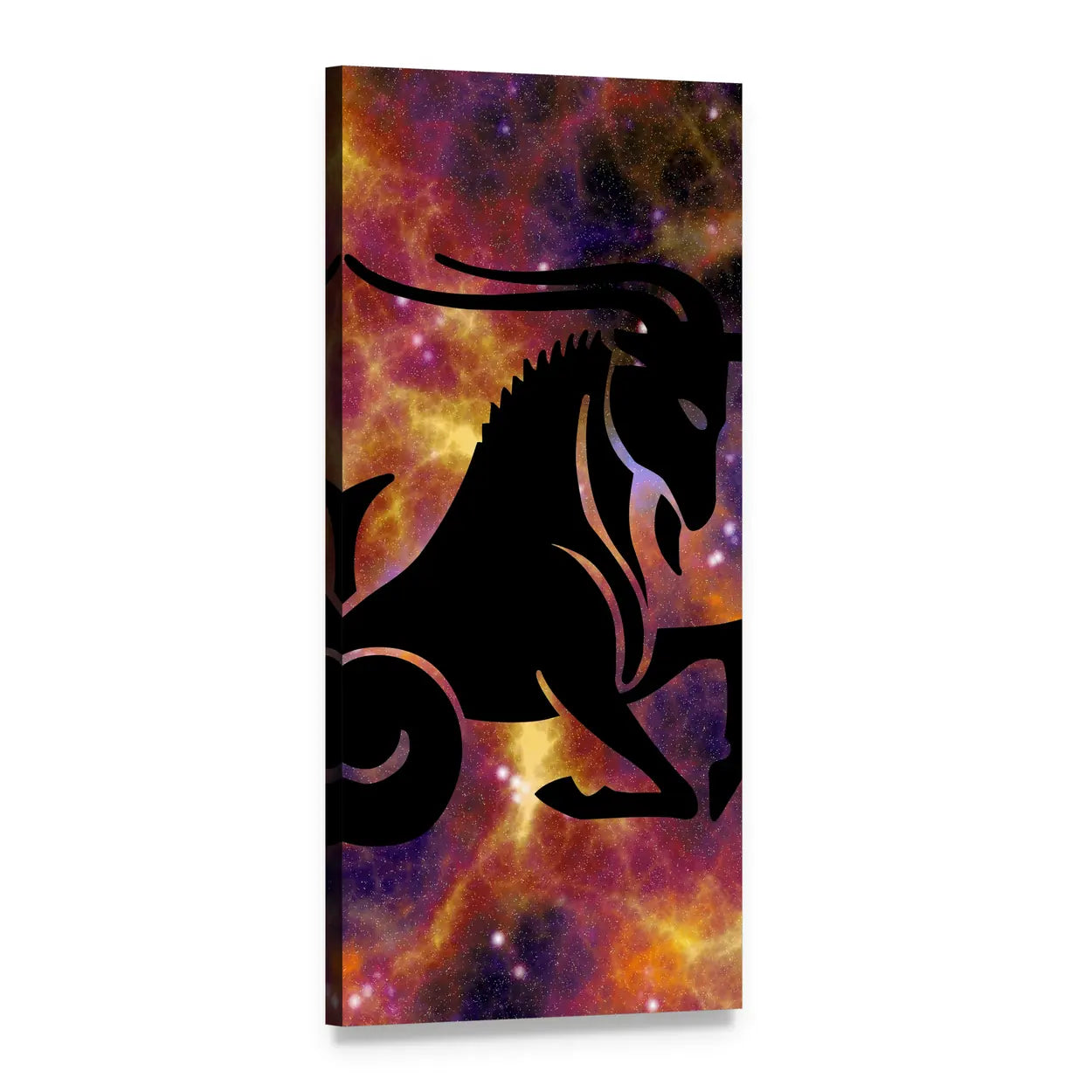 Capricorn Sea-goat in Cosmic Nebula Vertical Canvas Wall Art, 1 panel 1 Vertical layout gallery wrapped canvas set, angled product view