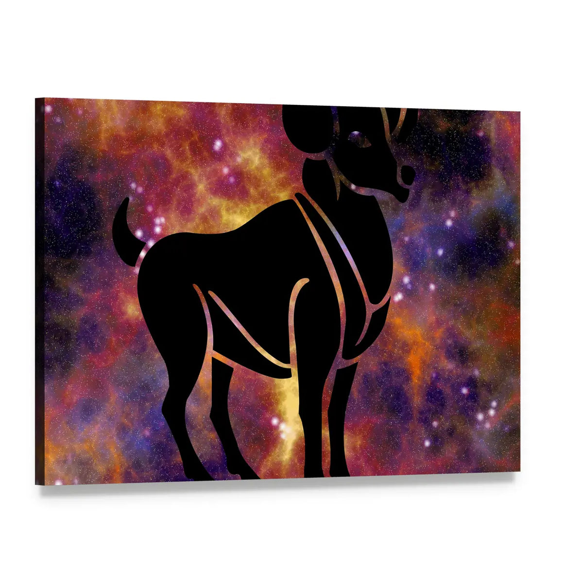 Aries Zodiac Nebula Silhouette Canvas Wall Art, single panel gallery wrapped canvas, angled product view