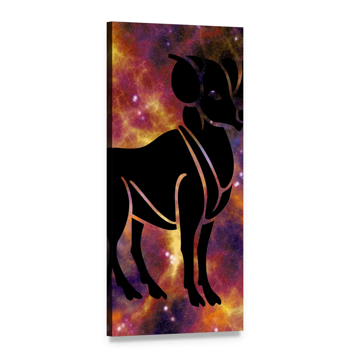 Aries Ram Silhouette with Nebula Vertical Canvas Wall Art, 1 panel 1 Vertical layout gallery wrapped canvas set, angled product view