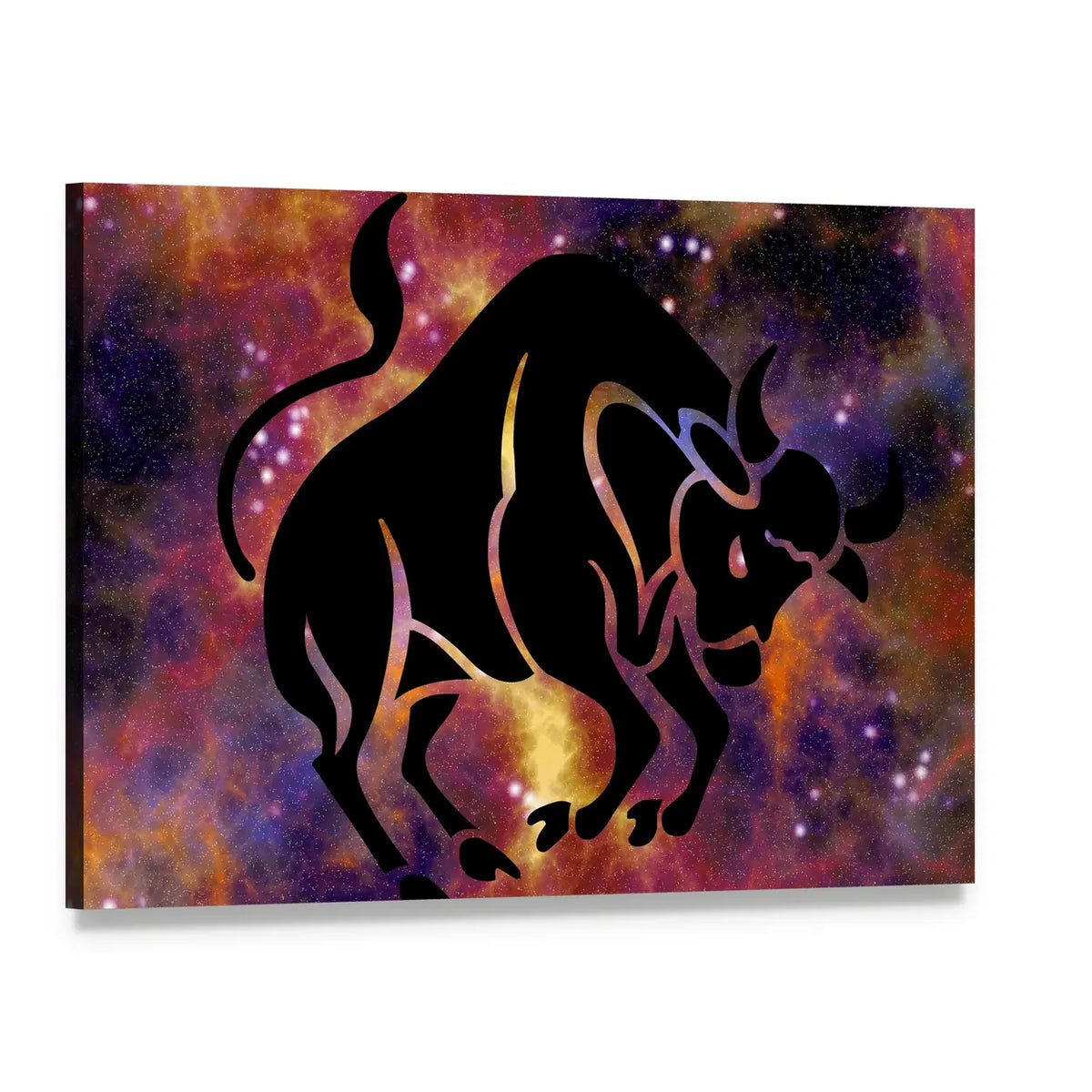 Taurus Zodiac Bull Nebula Canvas Wall Art, single panel gallery wrapped canvas, angled product view