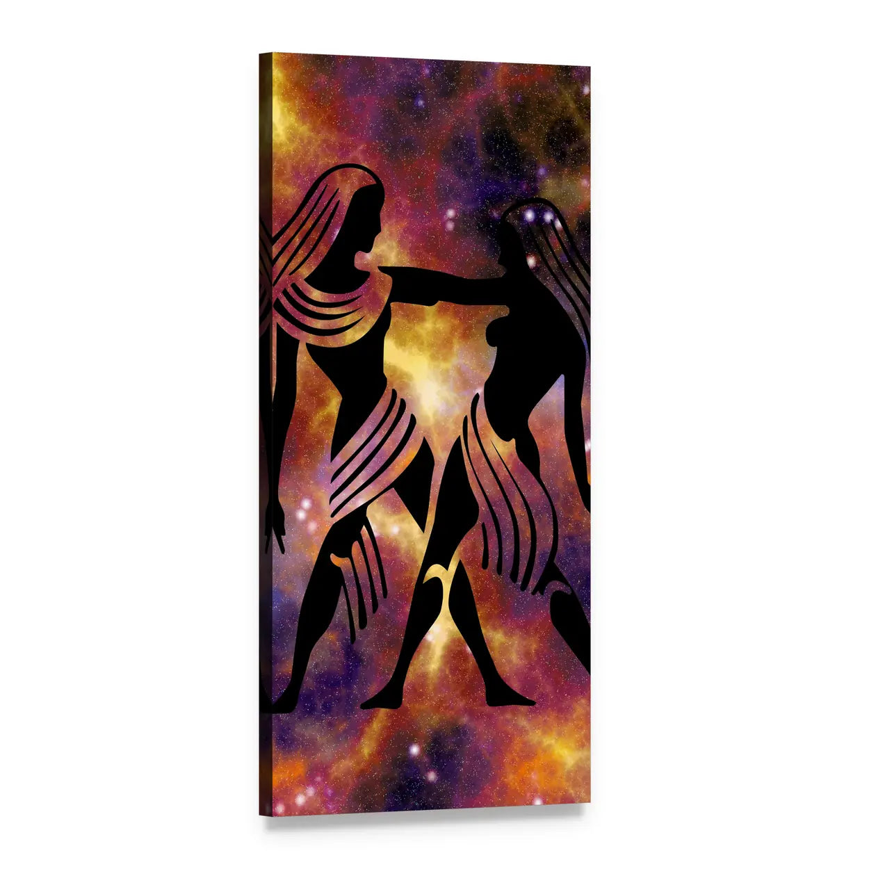 Gemini Twin Silhouettes in Nebula Vertical Canvas Wall Art, 1 panel 1 Vertical layout gallery wrapped canvas set, angled product view