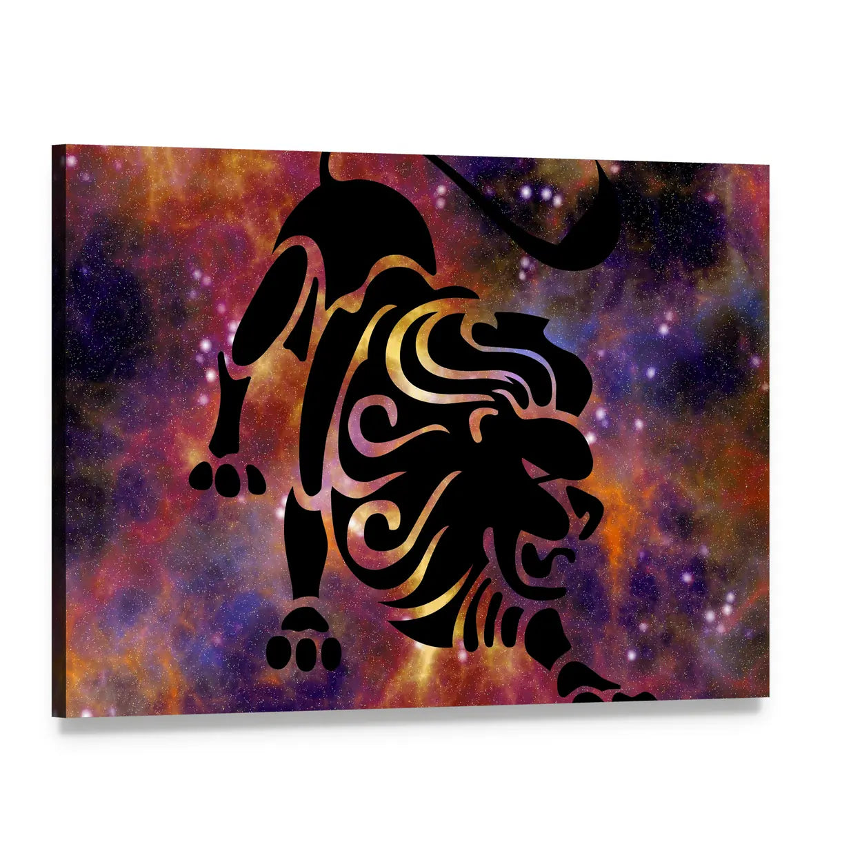 Leo Zodiac Lion Silhouette Canvas Wall Art, single panel gallery wrapped canvas, angled product view