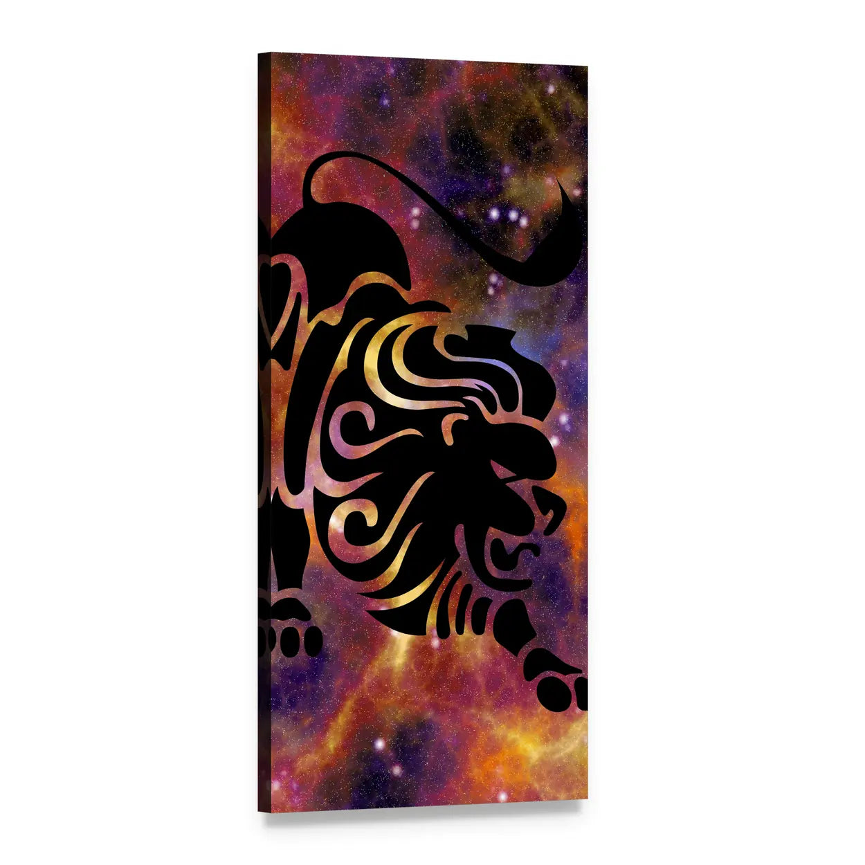 Leo Zodiac Lion Vertical Canvas Wall Art, 1 panel 1 Vertical layout gallery wrapped canvas set, angled product view
