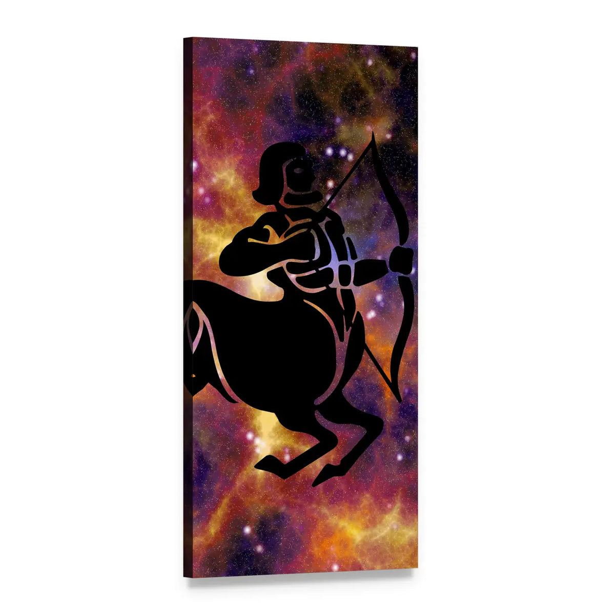 Sagittarius Centaur Silhouette in Nebula Vertical Canvas Wall Art, 1 panel 1 Vertical layout gallery wrapped canvas set, angled product view
