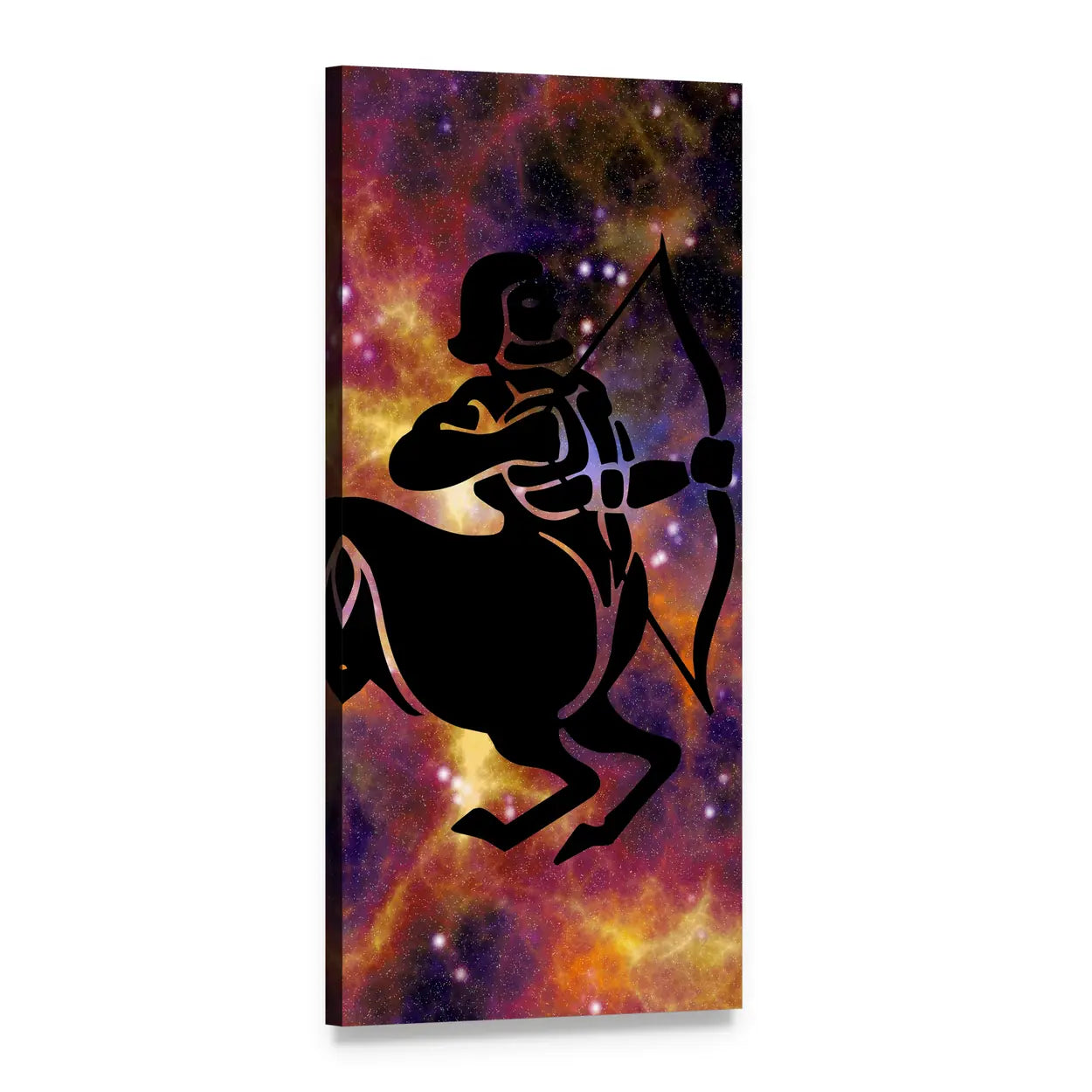 Sagittarius Centaur Silhouette in Nebula Vertical Canvas Wall Art, 1 panel 1 Vertical layout gallery wrapped canvas set, angled product view