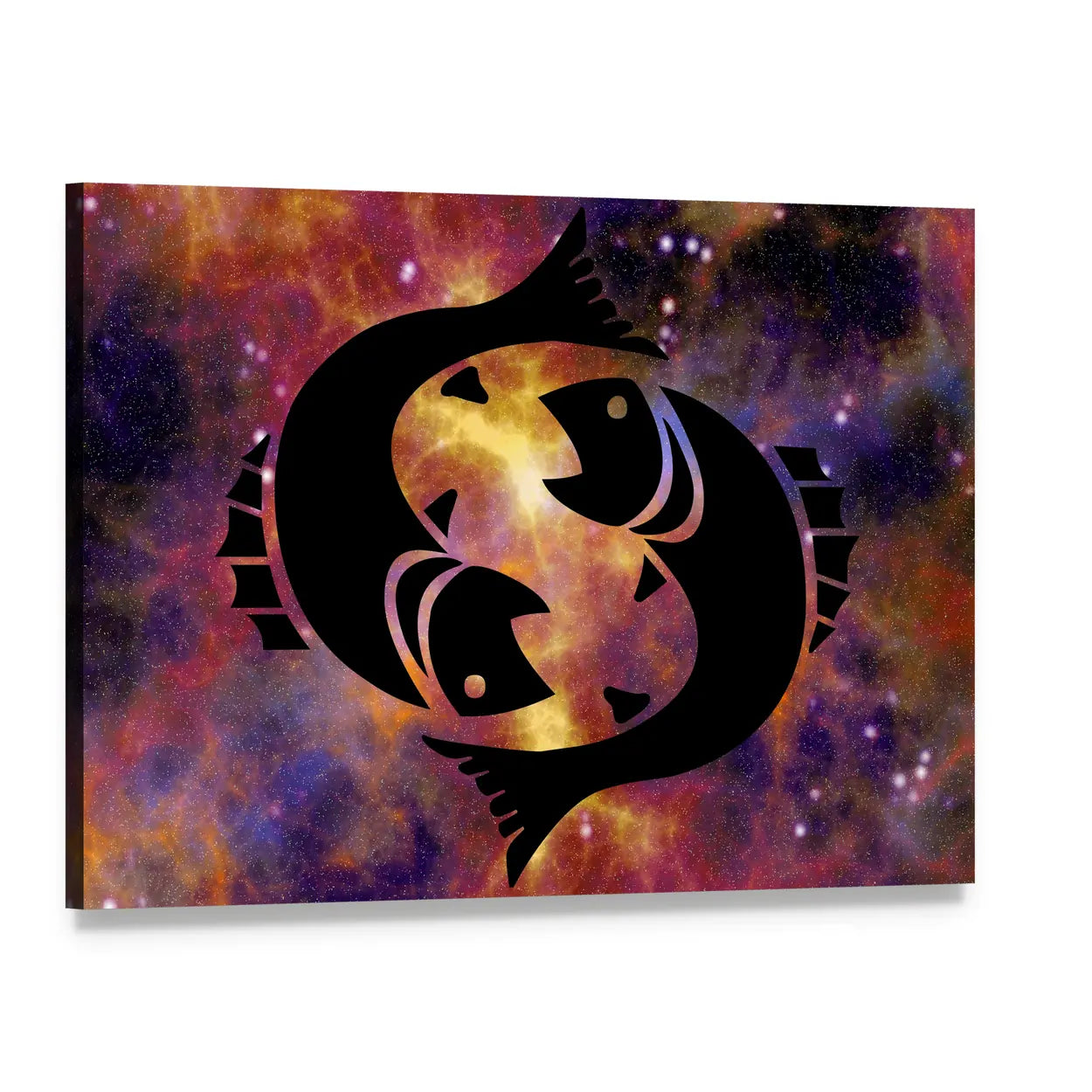 Pisces Yin Yang Fish Nebula Canvas Wall Art, single panel gallery wrapped canvas, angled product view