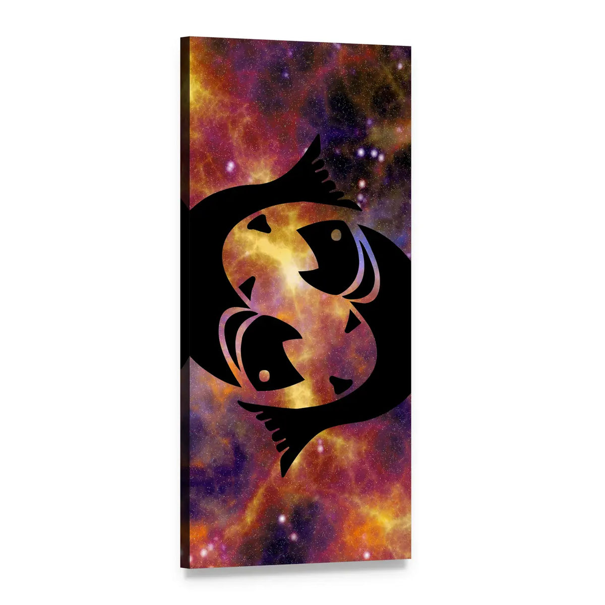 Pisces Zodiac Interlocking Fish Vertical Canvas Wall Art, 1 panel 1 Vertical layout gallery wrapped canvas set, angled product view