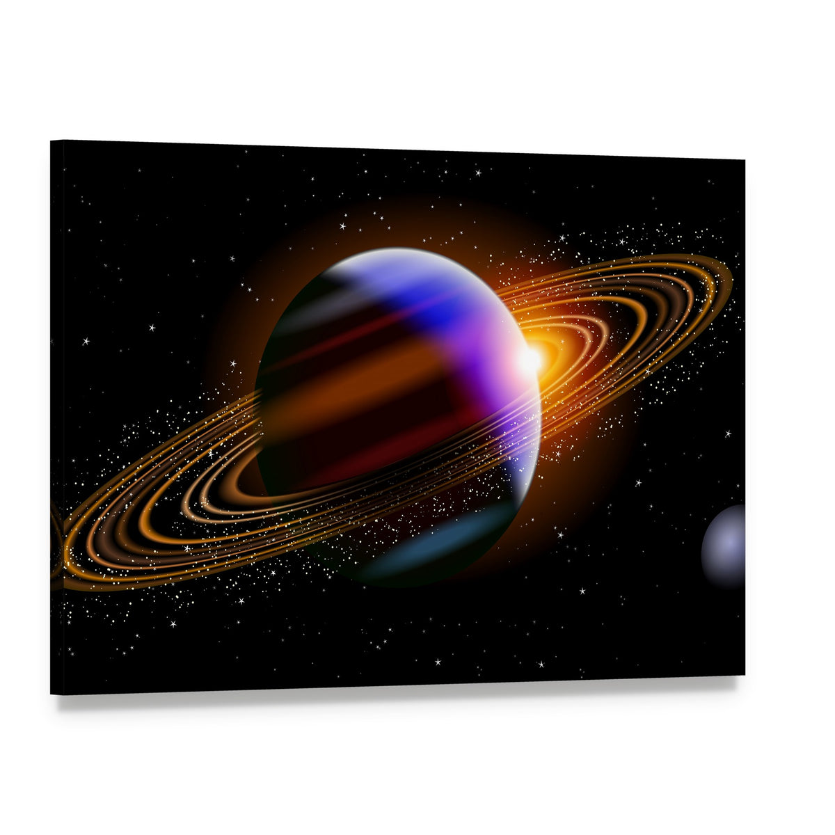 Planet with Colorful Bands and Glowing Rings Canvas Wall Art, single panel gallery wrapped canvas, angled product view