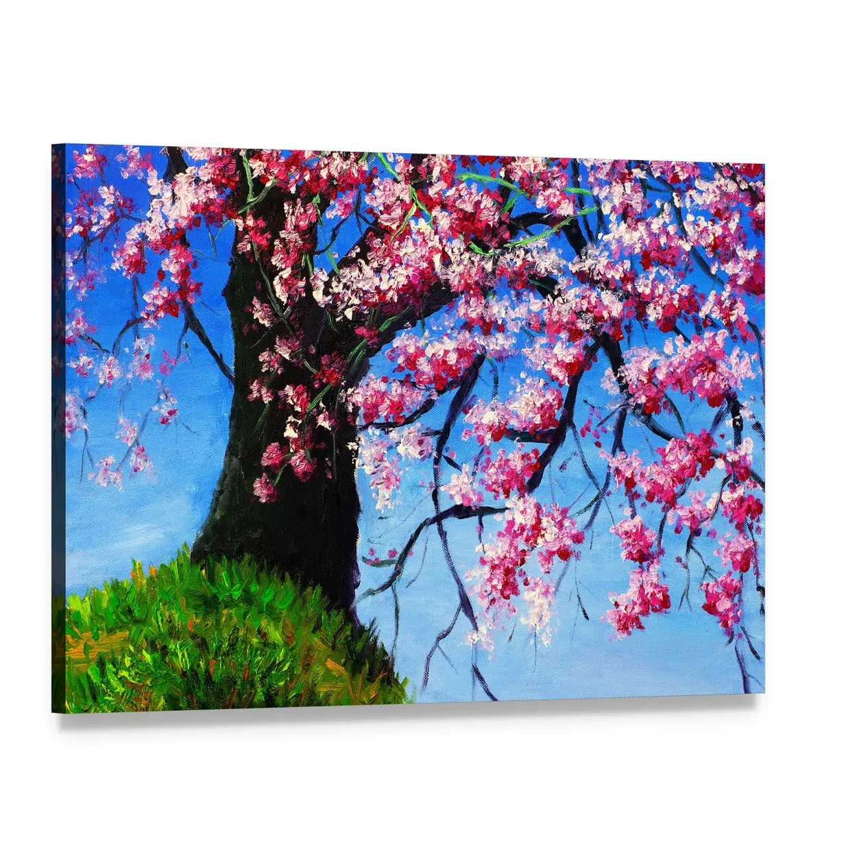 Impasto Cherry Blossom Tree Painting Canvas Wall Art, single panel gallery wrapped canvas, angled product view