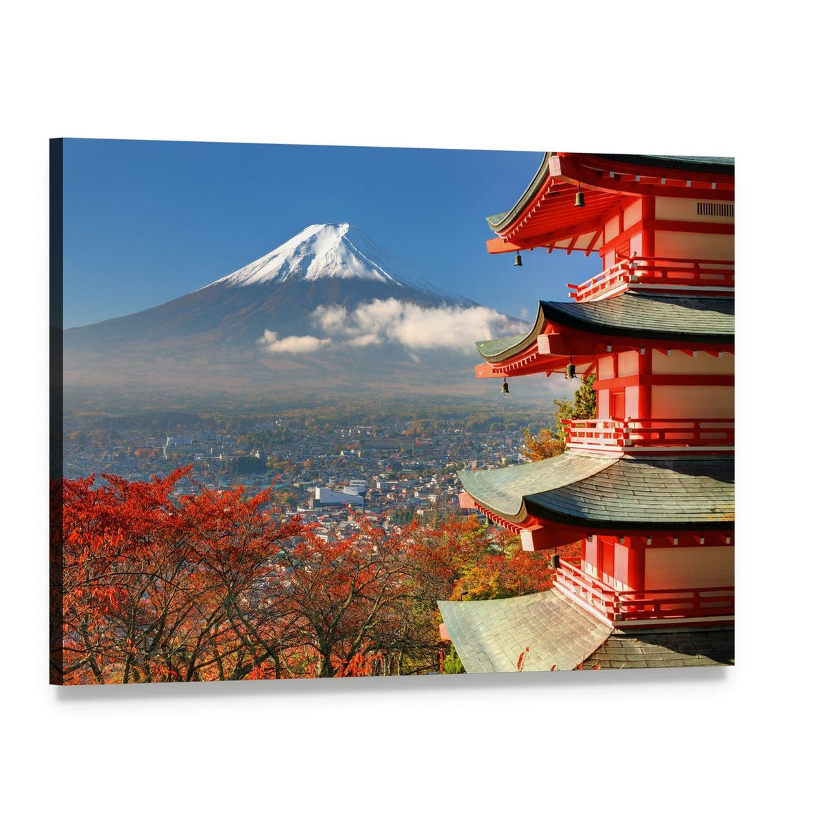 Mount Fuji with Chureito Pagoda in Autumn Canvas Wall Art, single panel gallery wrapped canvas, angled product view