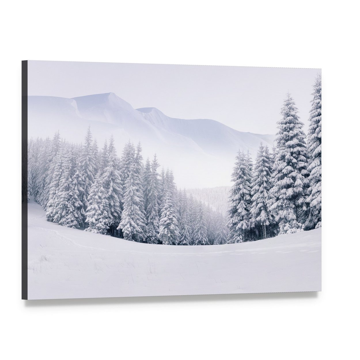 Mountain Top in Winter Canvas Wall Art, single panel gallery wrapped canvas, angled product view