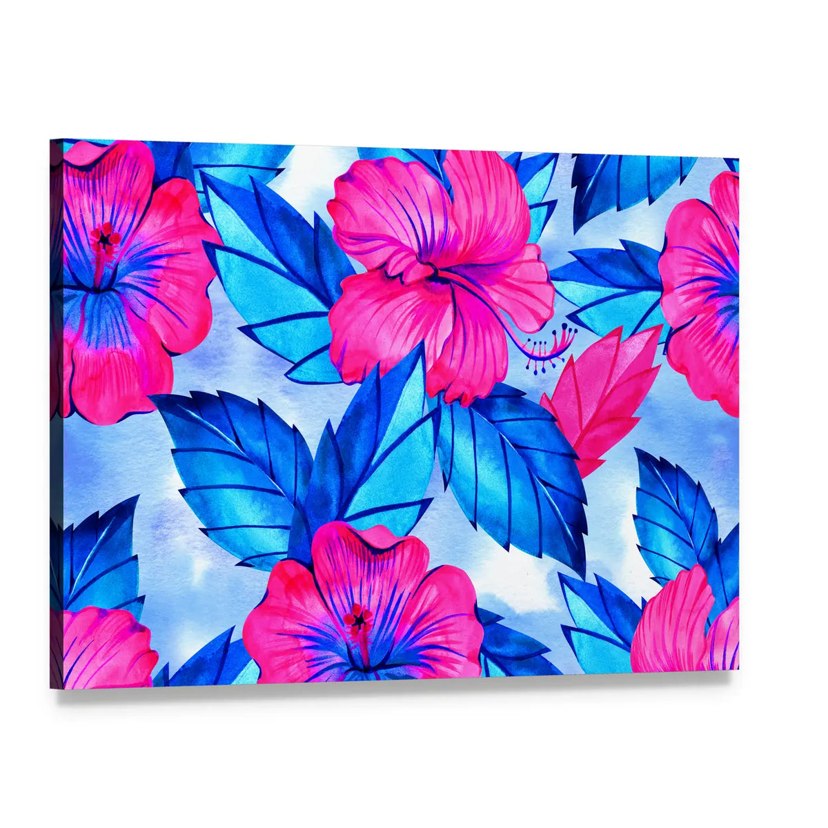 Hibiscus Floral Pattern Canvas Wall Art, single panel gallery wrapped canvas, angled product view