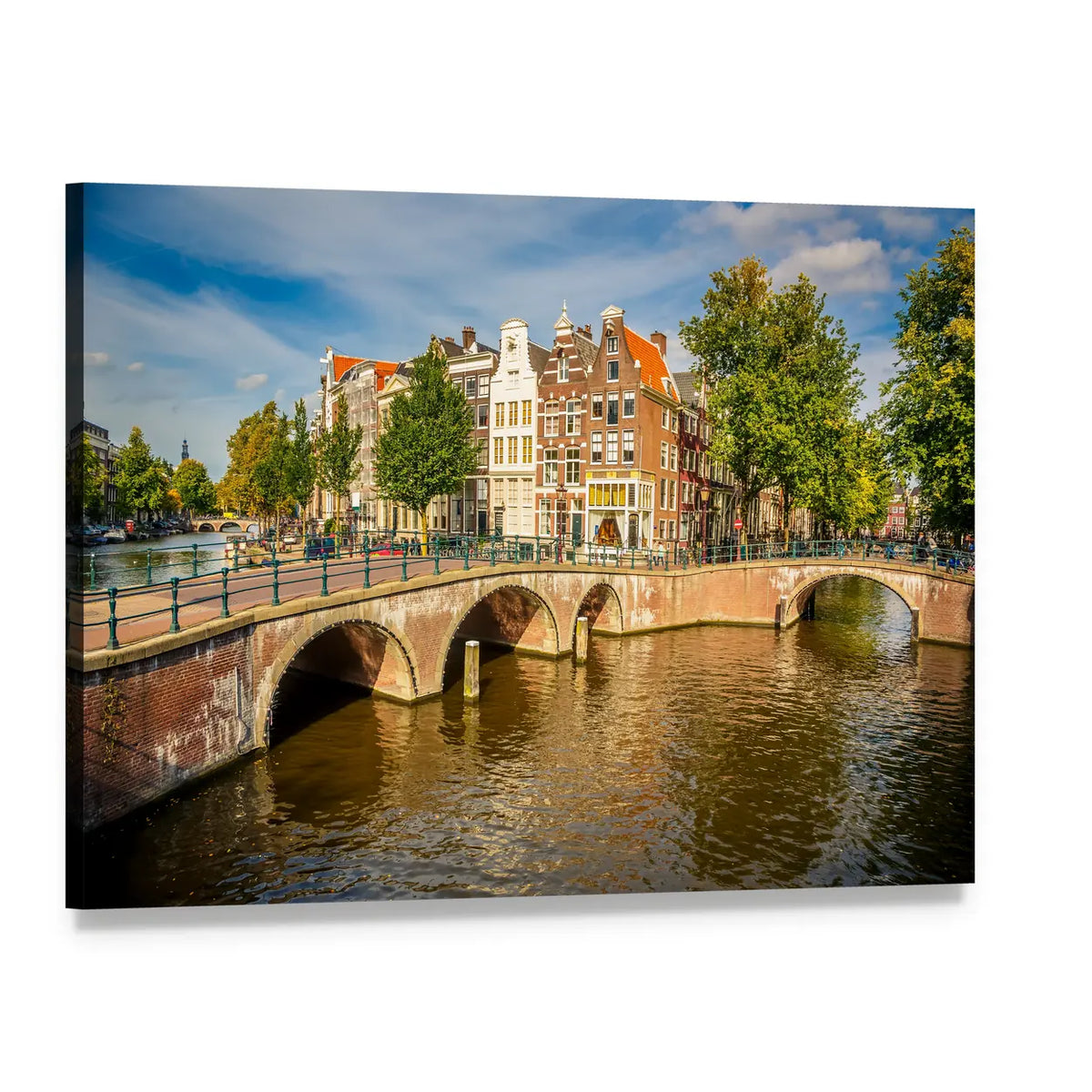 Amsterdam Canal Bridges Canvas Wall Art, single panel gallery wrapped canvas, angled product view