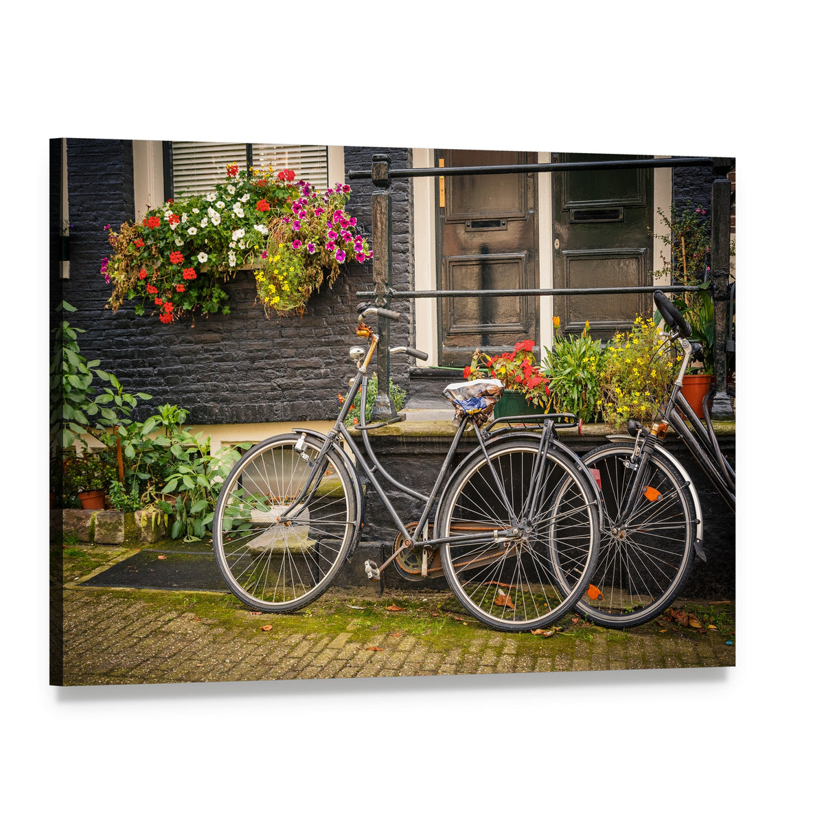 Charming Retro Bicycles in Amsterdam Canvas Wall Art, single panel gallery wrapped canvas, angled product view
