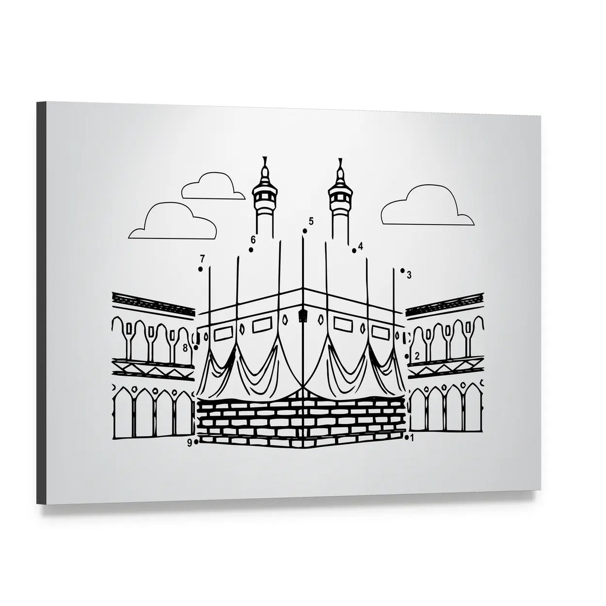 Kaaba Numbered Dot Puzzle Illustration Canvas Wall Art, single panel gallery wrapped canvas, angled product view