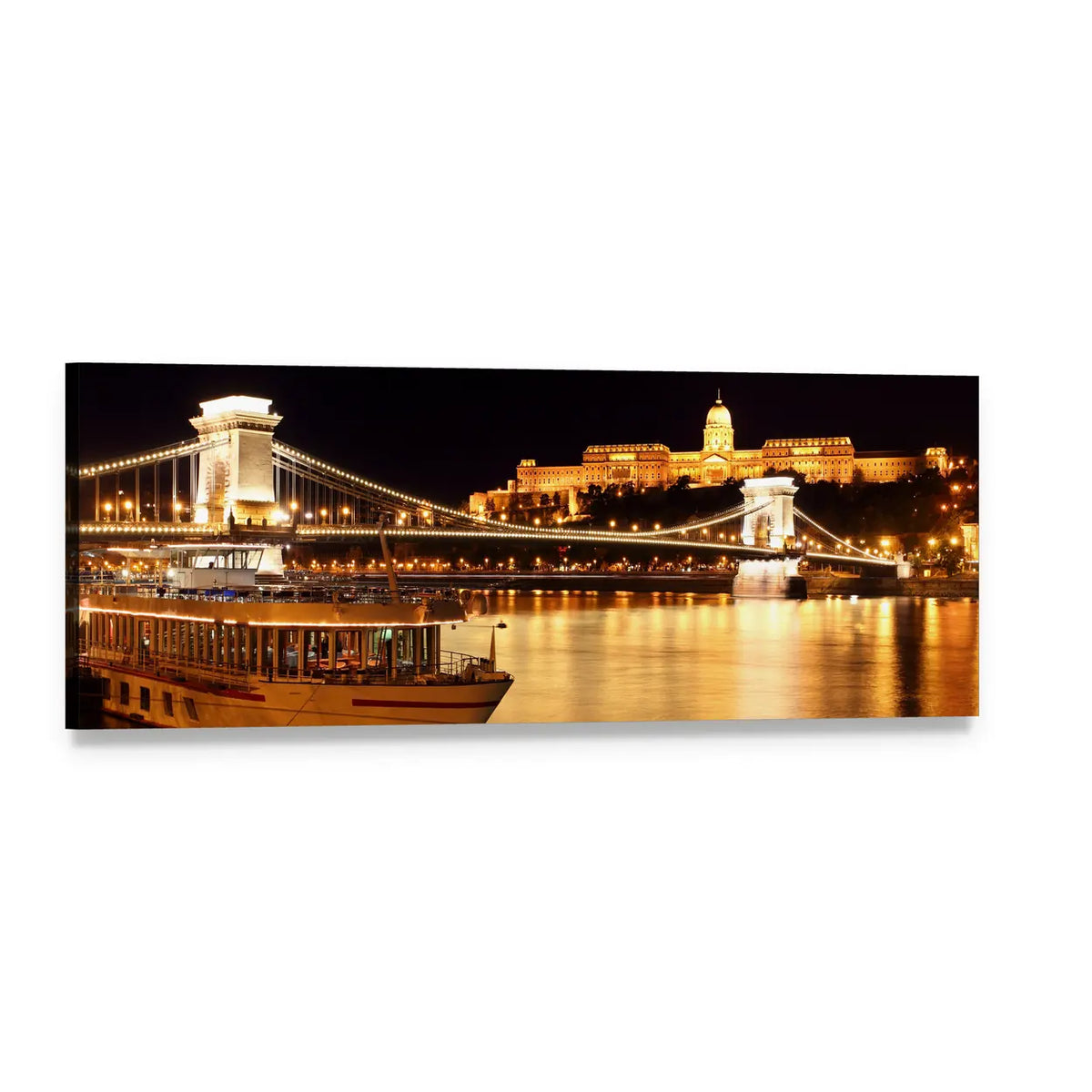 Széchenyi Chain Bridge, Budapest Panoramic Canvas Wall Art, single panel gallery wrapped canvas, angled product view