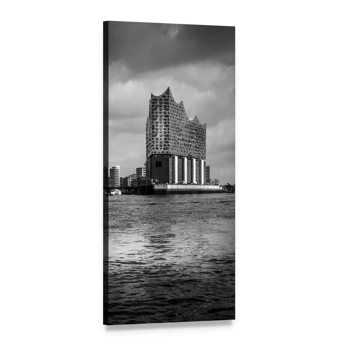Elbphilharmonie in Monochrome Vertical Canvas Wall Art, 1 panel 1 Vertical layout gallery wrapped canvas set, angled product view