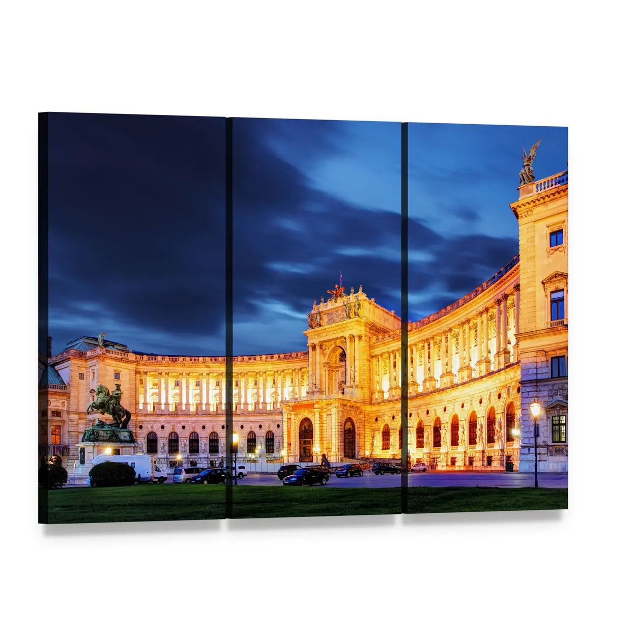 Vienna Hofburg Imperial Palace at Night Canvas Wall Art, 3 panel 3 Horizontal layout gallery wrapped canvas set, angled product view