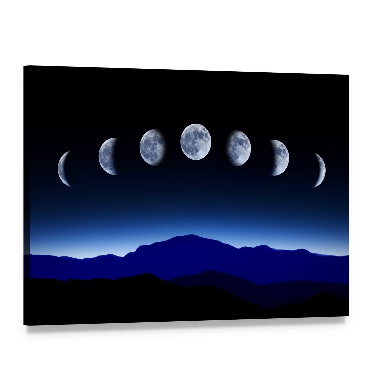 Moon Lunar Cycle Canvas Wall Art, single panel gallery wrapped canvas, angled product view