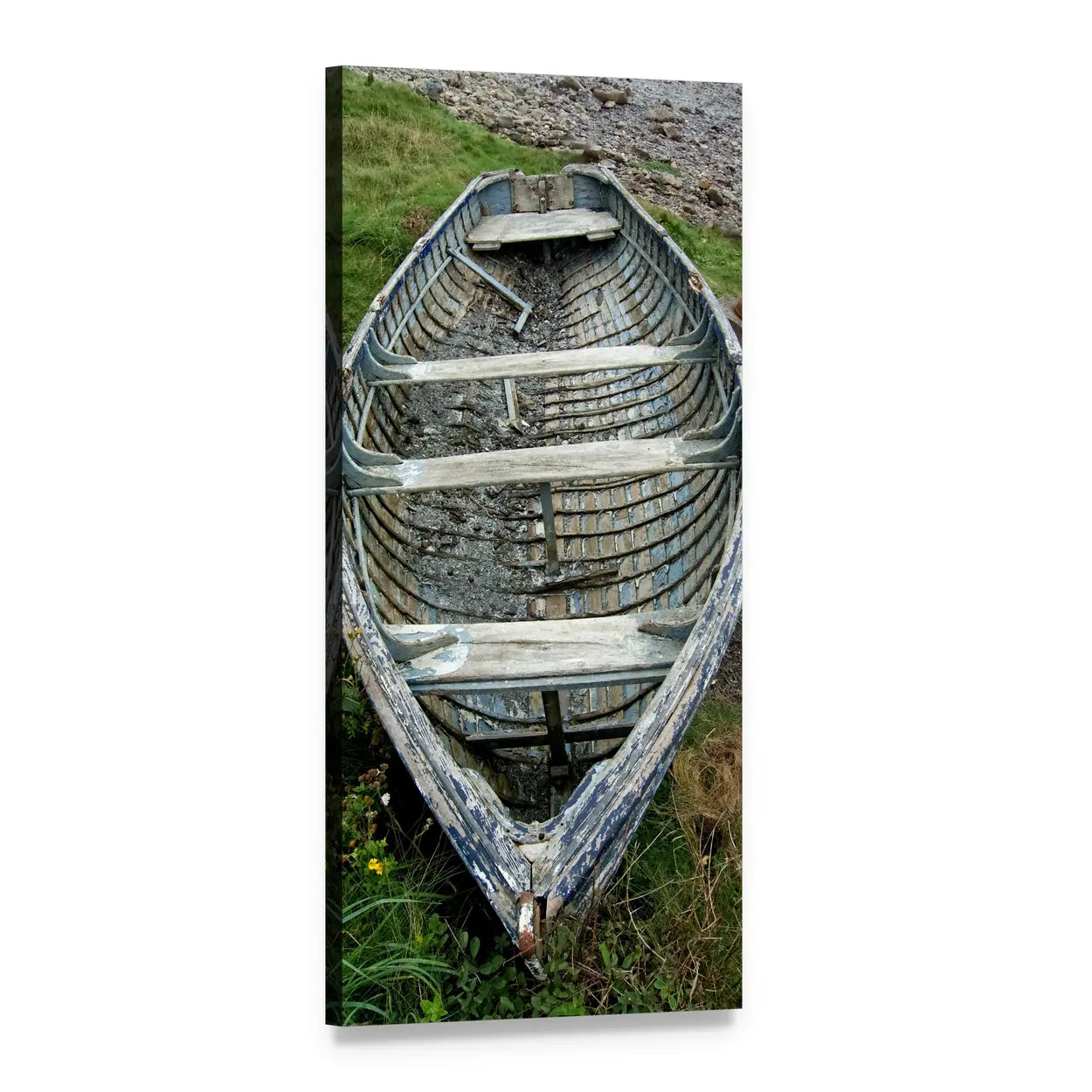Wooden Row Boat Vertical Canvas Wall Art, 1 panel 1 Vertical layout gallery wrapped canvas set, angled product view