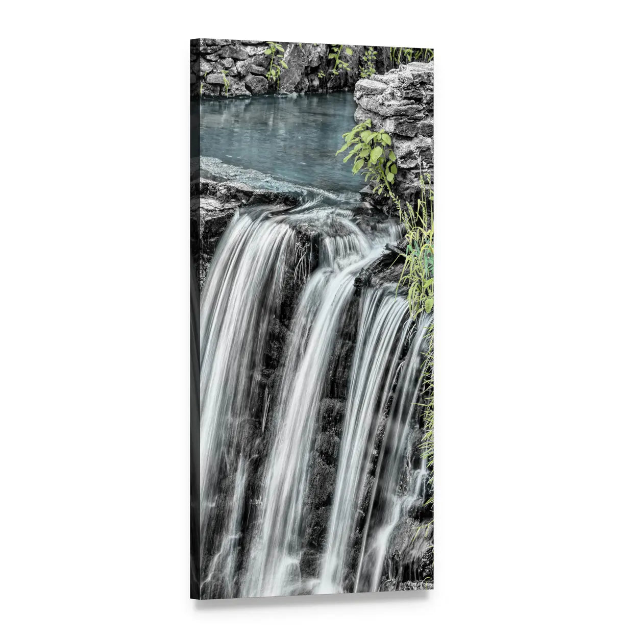 Cascade Downfall Waterfall Scene Vertical Canvas Wall Art, 1 panel 1 Vertical layout gallery wrapped canvas set, angled product view