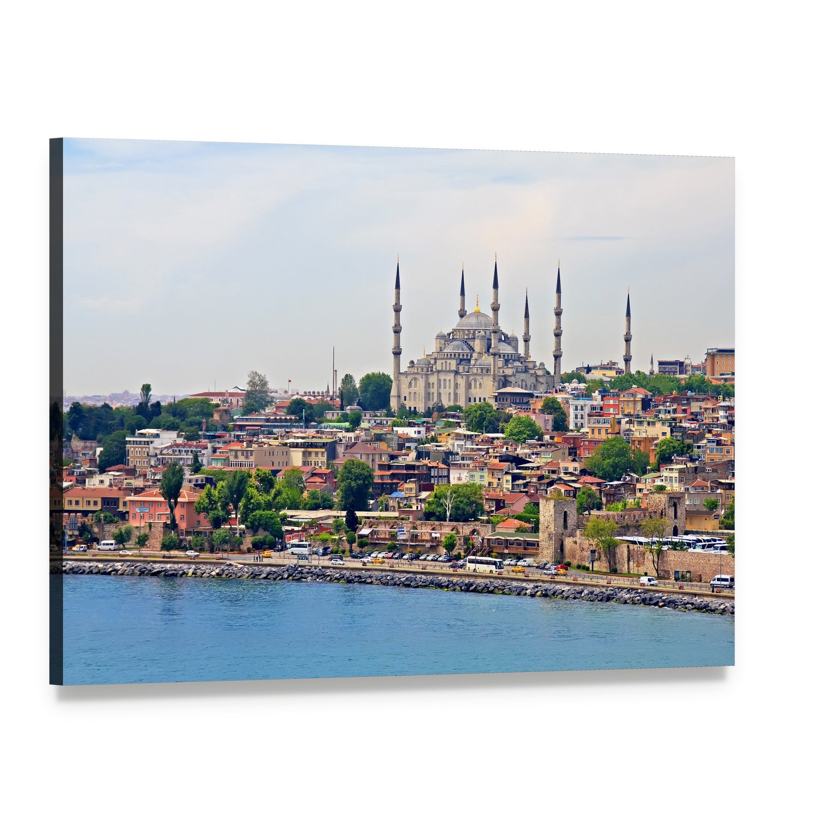 Blue Mosque Istanbul Canvas Wall Art, single panel gallery wrapped canvas, angled product view