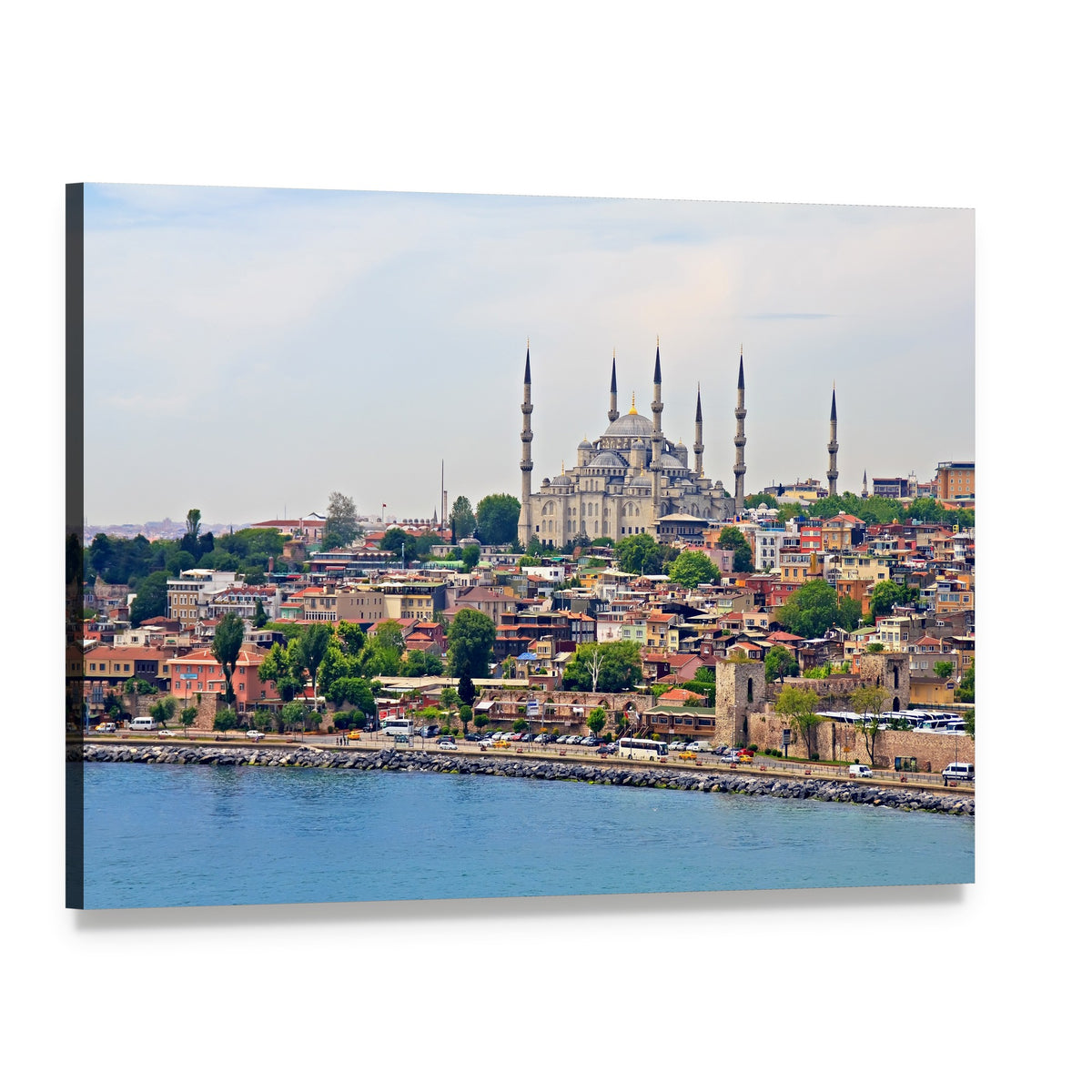 Blue Mosque Istanbul Canvas Wall Art, single panel gallery wrapped canvas, angled product view