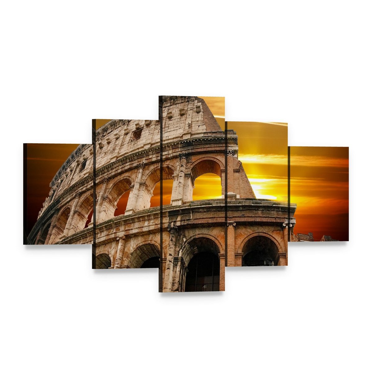 Colosseum at Sunrise Canvas Wall Art, 5 panel 5 Star layout gallery wrapped canvas set, angled product view