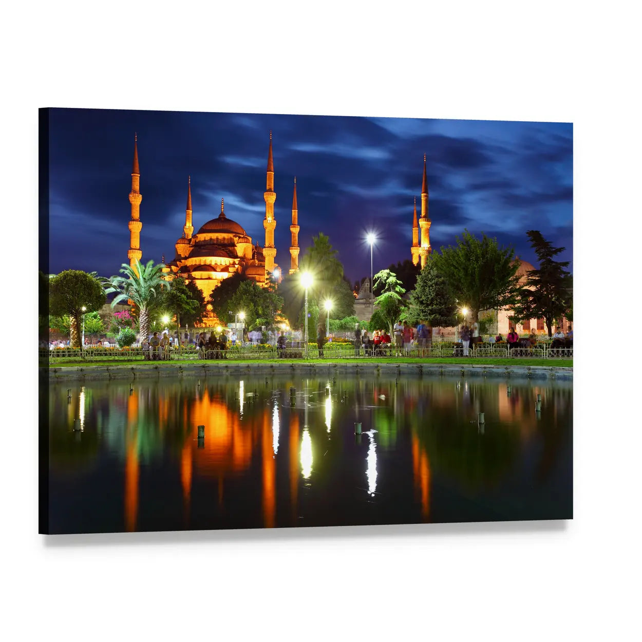 Blue Mosque at Night Canvas Wall Art, single panel gallery wrapped canvas, angled product view