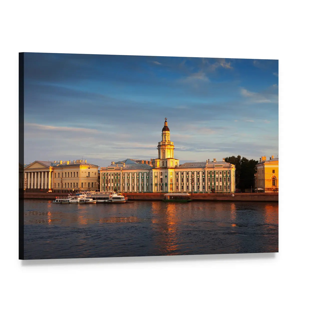 Island Sunset with Ornate Dome and Boats Canvas Wall Art, single panel gallery wrapped canvas, angled product view