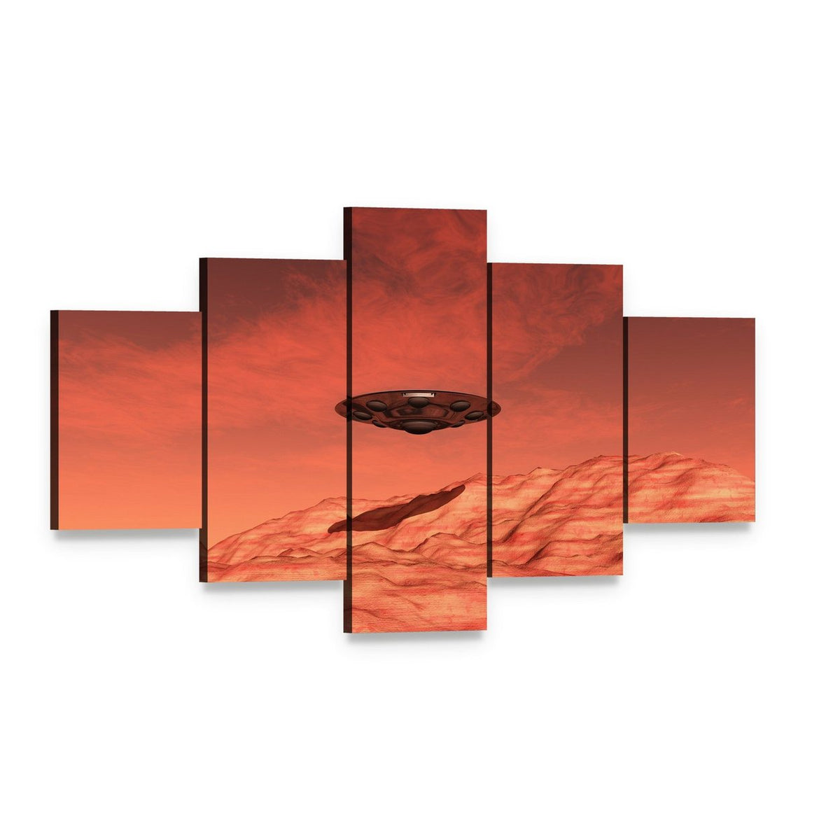 Spaceship on Mars Canvas Wall Art, 5 panel 5 Star layout gallery wrapped canvas set, angled product view