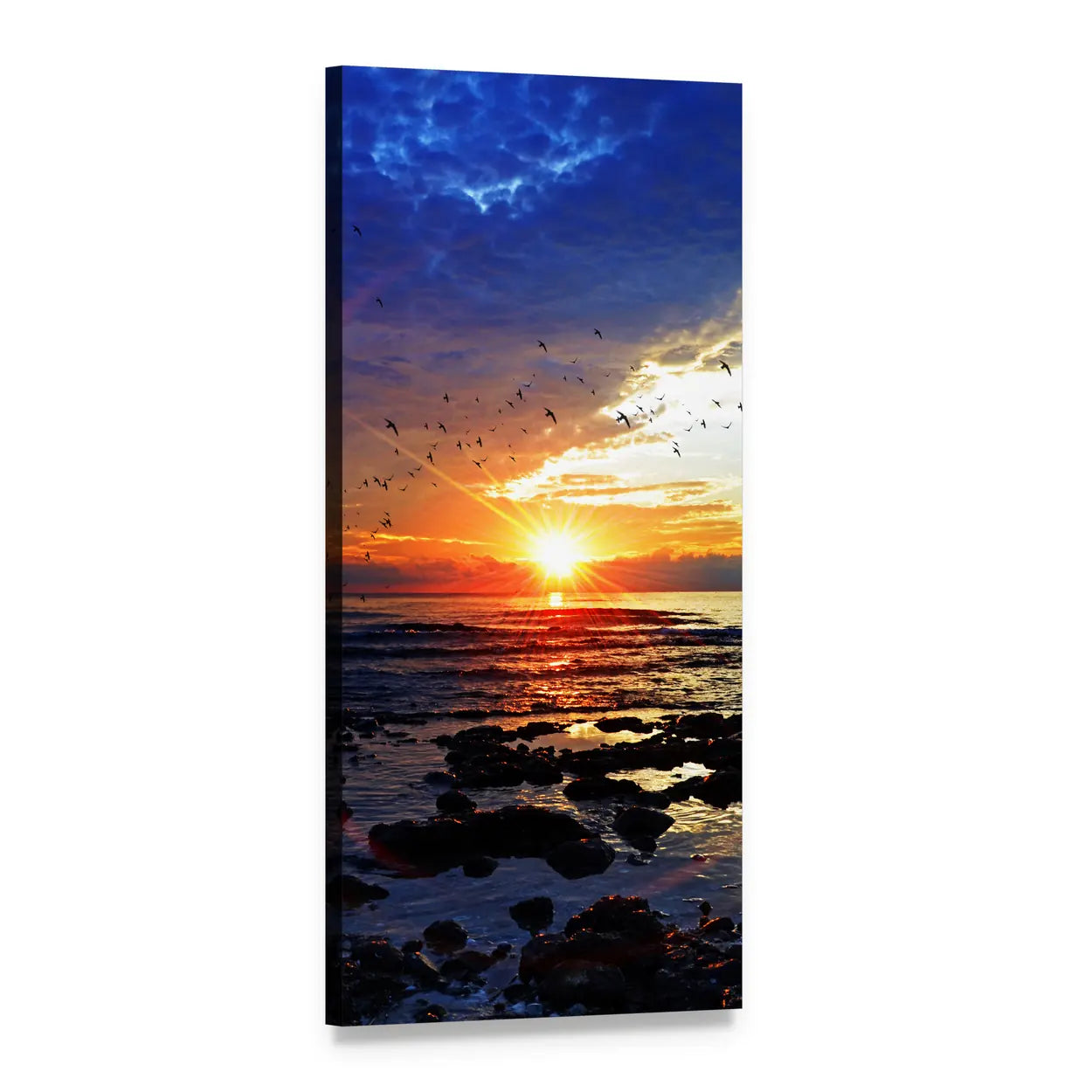 Ocean Beach at Sunset Vertical Canvas Wall Art, 1 panel 1 Vertical layout gallery wrapped canvas set, angled product view