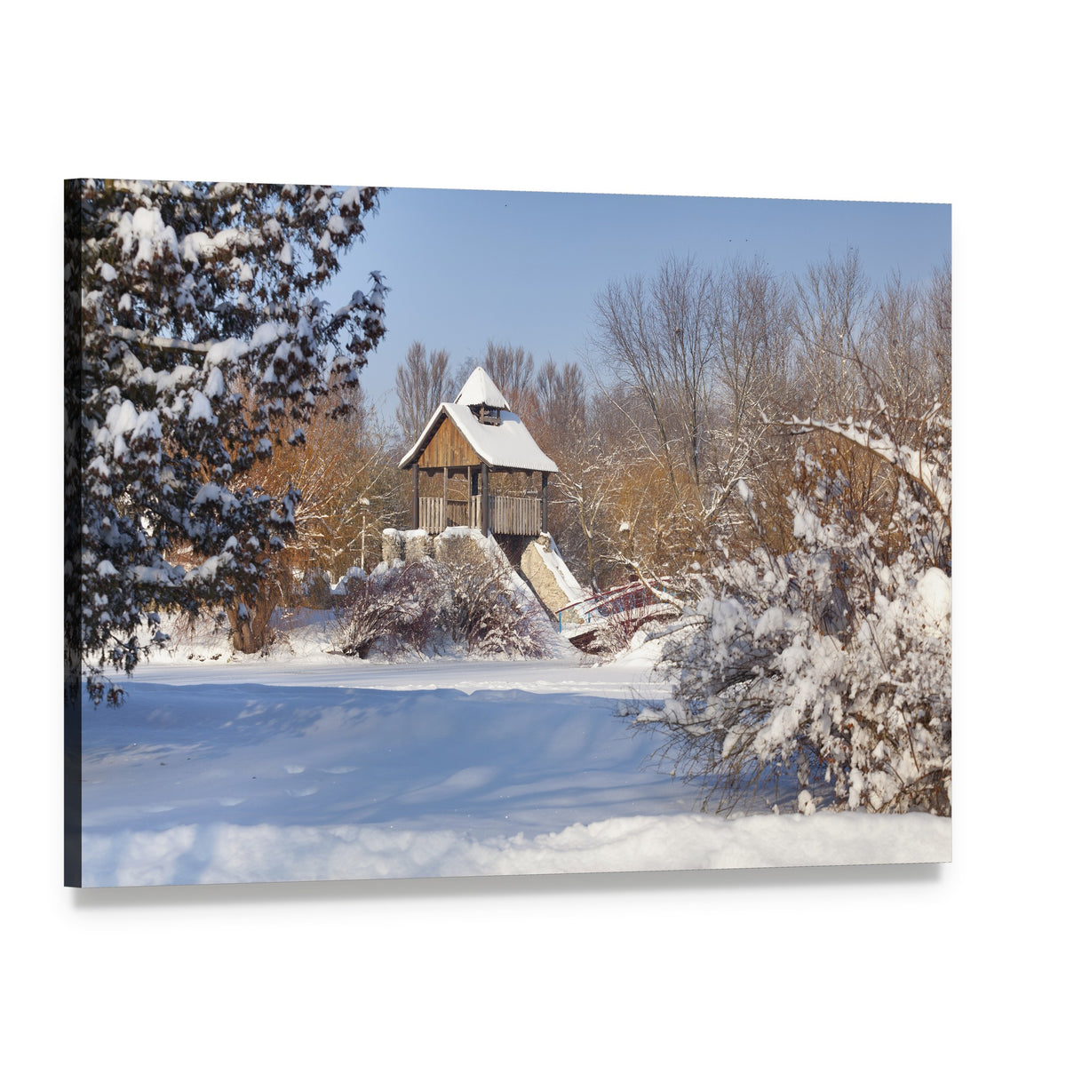 Winter Scene with Snow-covered Trees Canvas Wall Art, single panel gallery wrapped canvas, angled product view