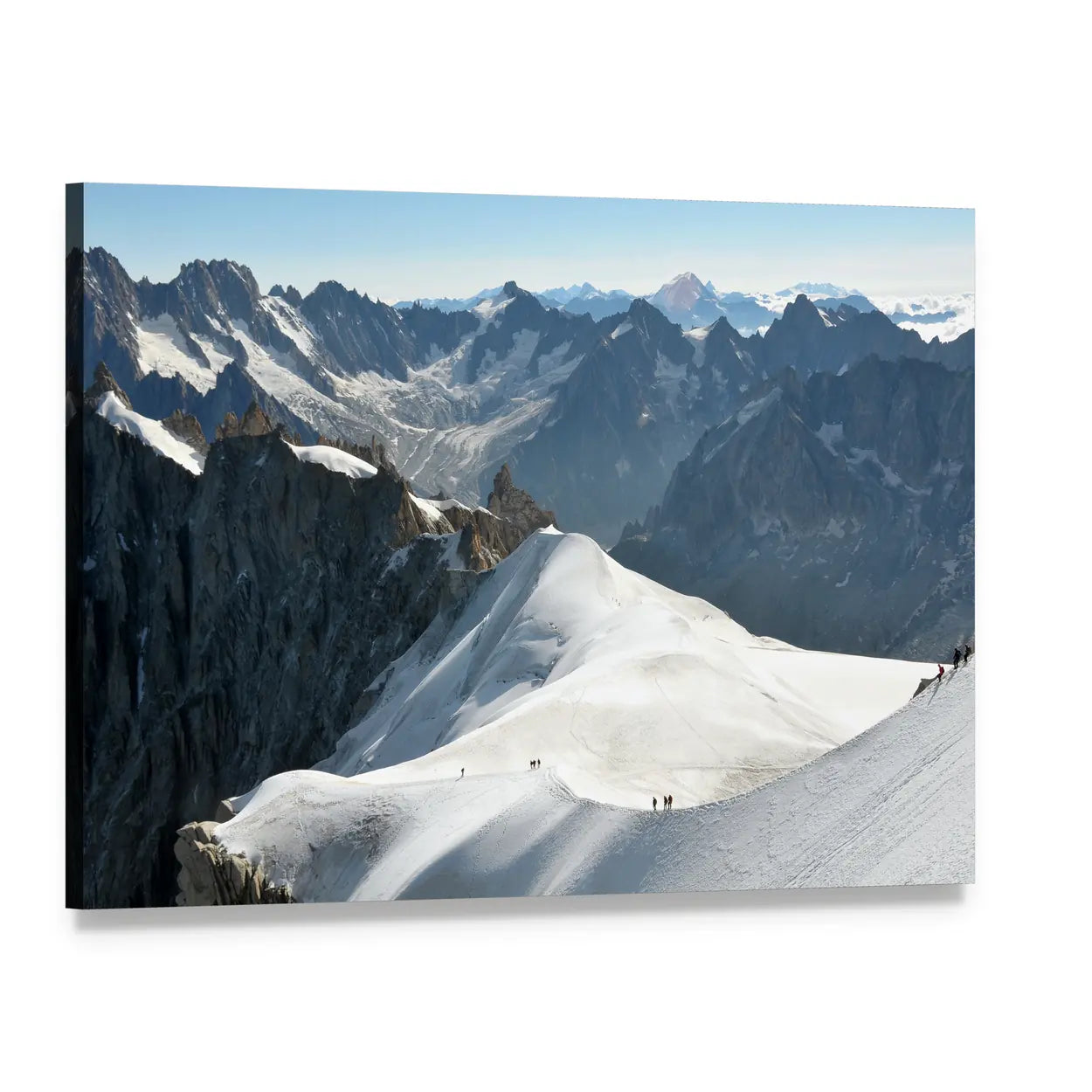 High Alps and Mountaineers Canvas Wall Art, single panel gallery wrapped canvas, angled product view