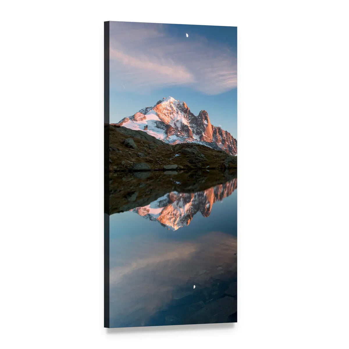 Lac De Chésserys Moonlit Mountain Reflection Vertical Canvas Wall Art, 1 panel 1 Vertical layout gallery wrapped canvas set, angled product view