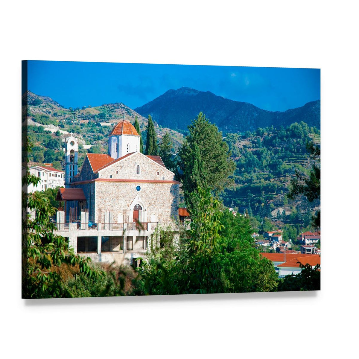 Old Church in Troodos Mountains Canvas Wall Art, single panel gallery wrapped canvas, angled product view