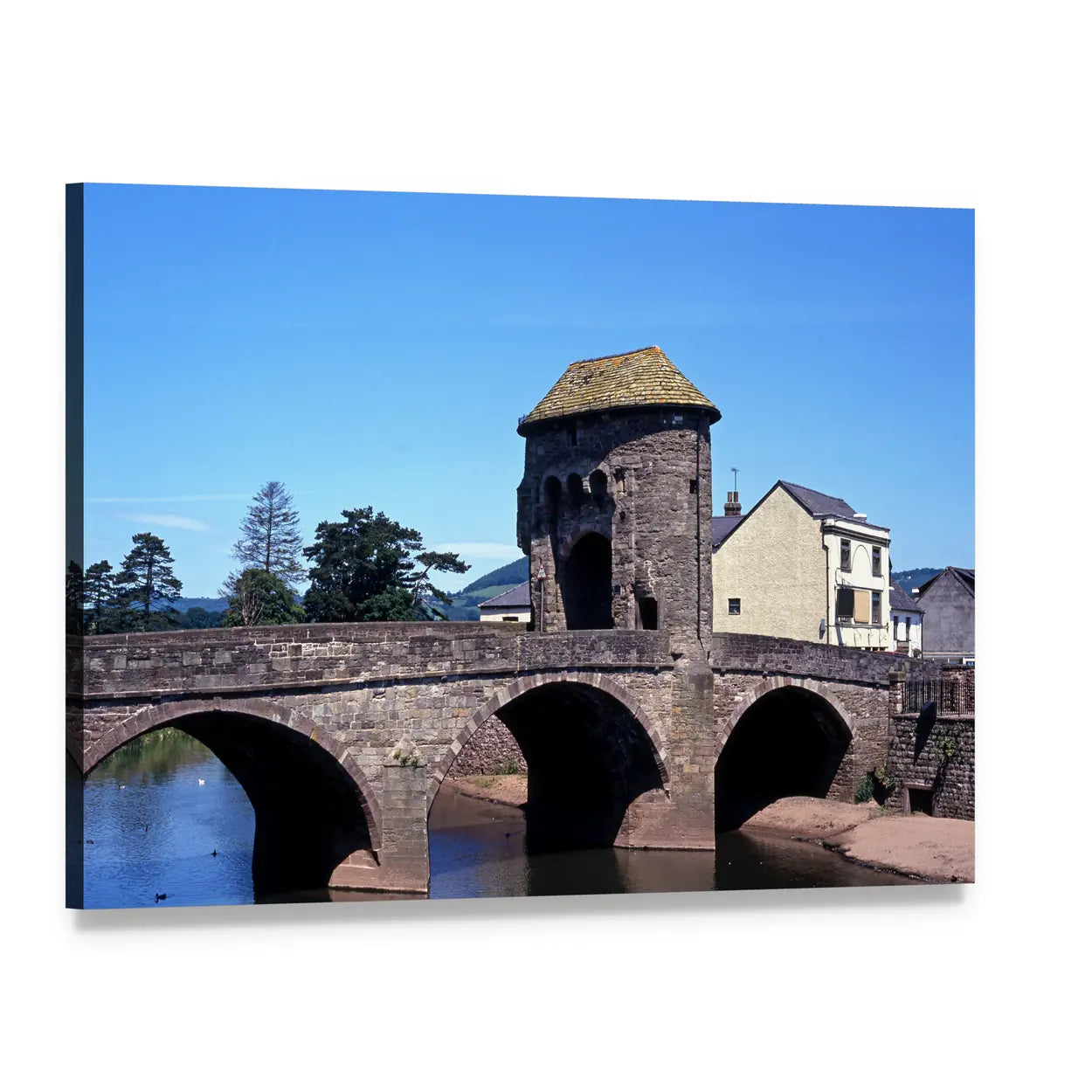 Monnow Bridge and Gatehouse Canvas Wall Art, single panel gallery wrapped canvas, angled product view