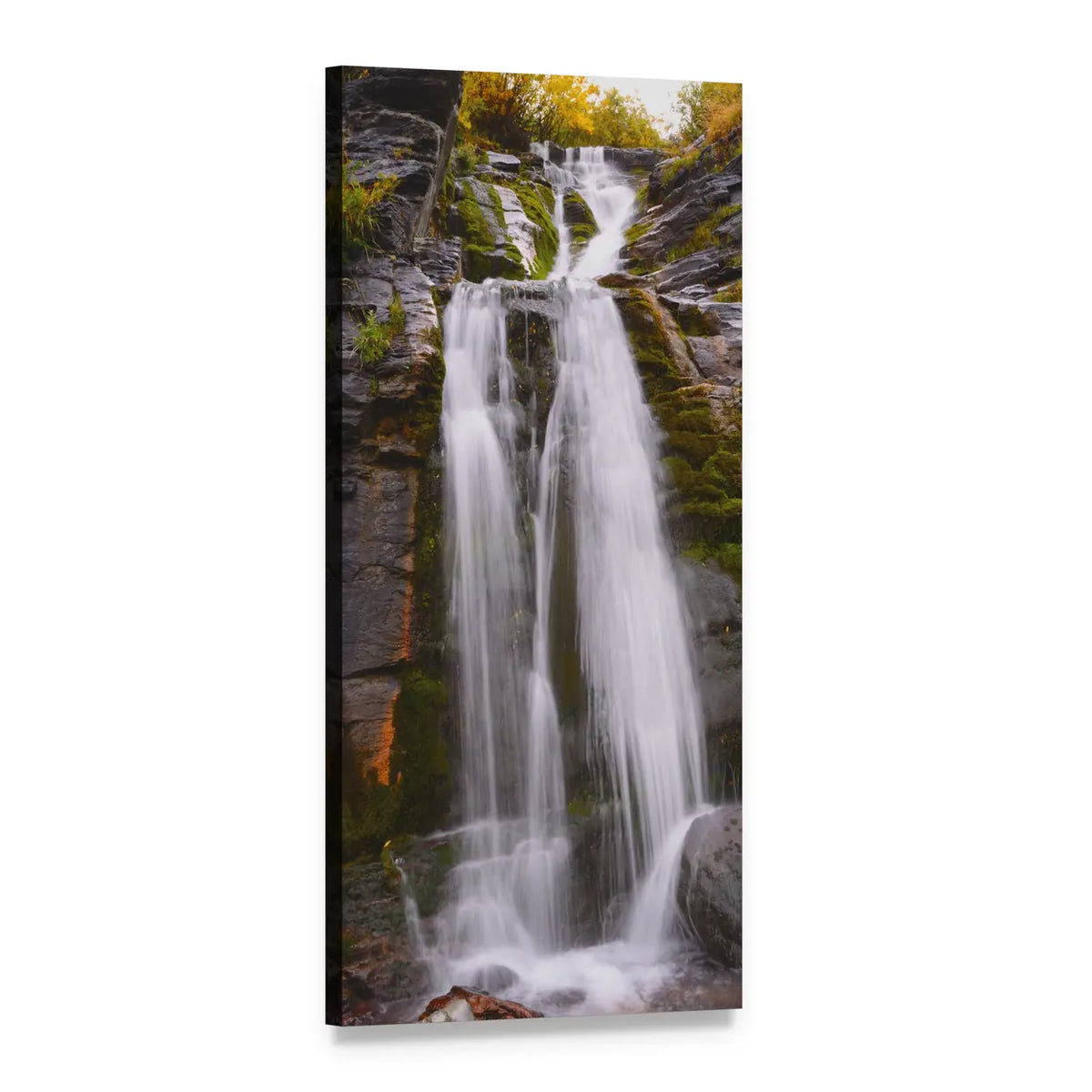 Moss Waterfall in Australia Vertical Canvas Wall Art, 1 panel 1 Vertical layout gallery wrapped canvas set, angled product view
