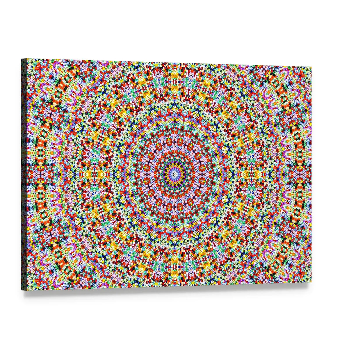 Universum Style Mandala Canvas Wall Art, single panel gallery wrapped canvas, angled product view