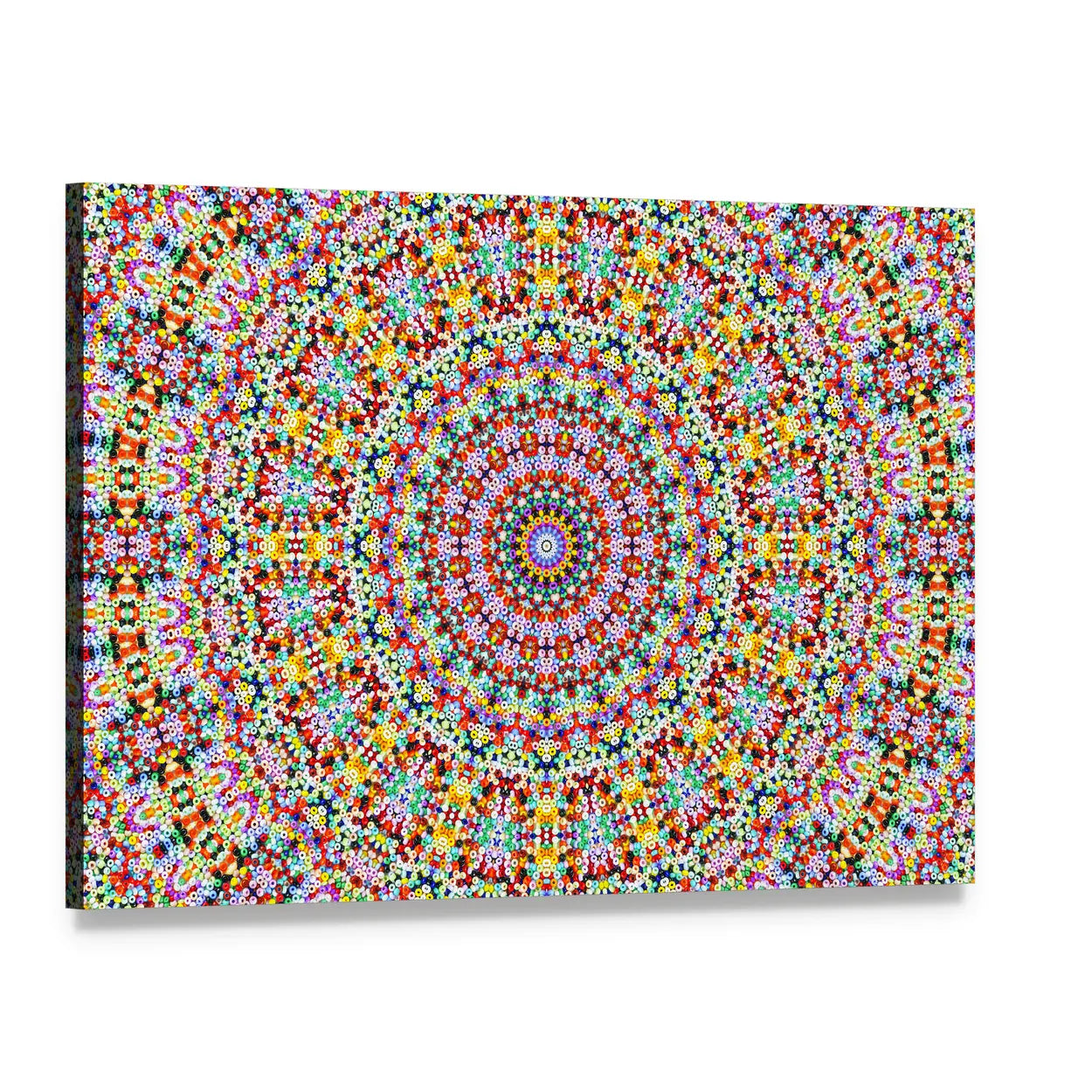 Universum Style Mandala Canvas Wall Art, single panel gallery wrapped canvas, angled product view