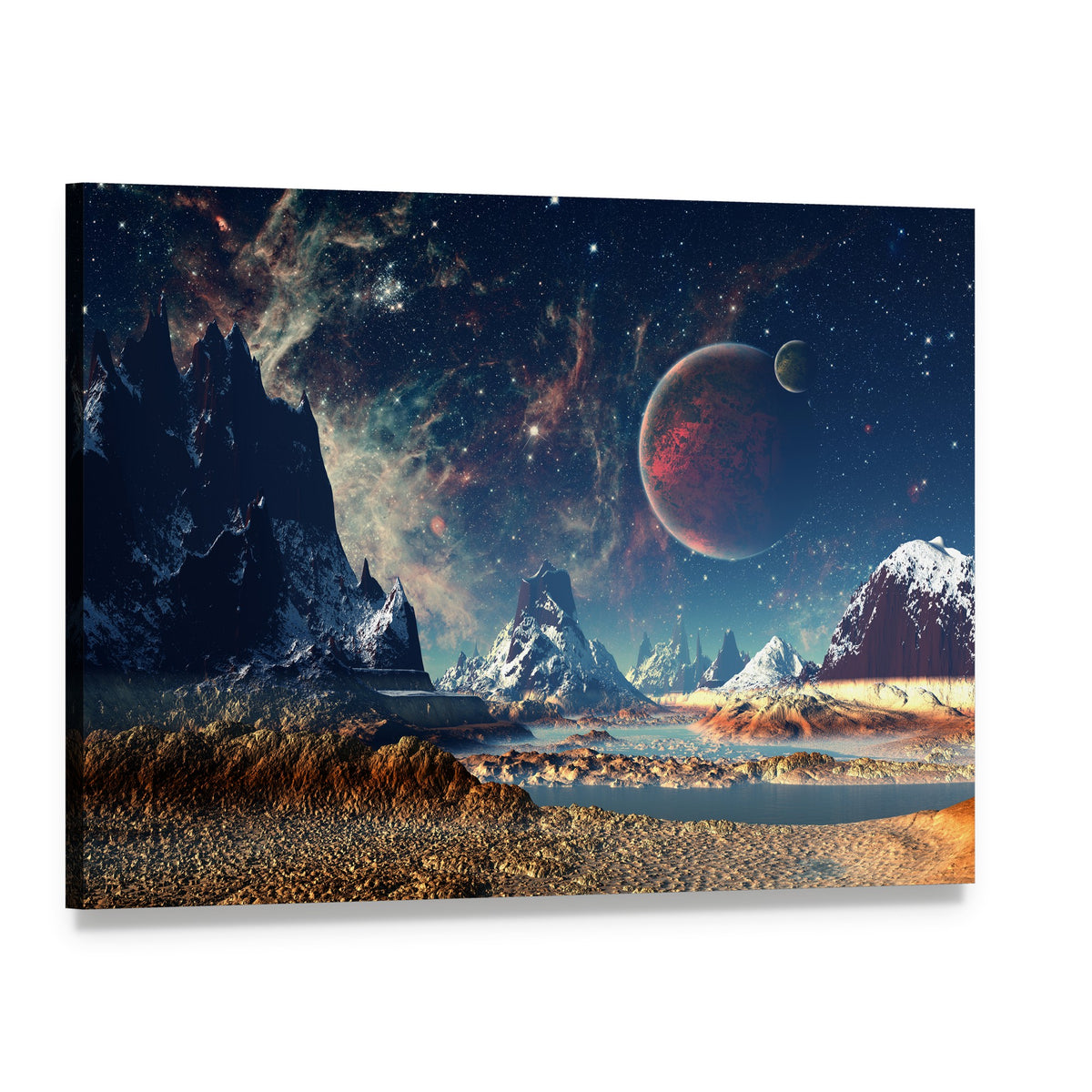 Alien Planet with Majestic Mountains Canvas Wall Art, single panel gallery wrapped canvas, angled product view