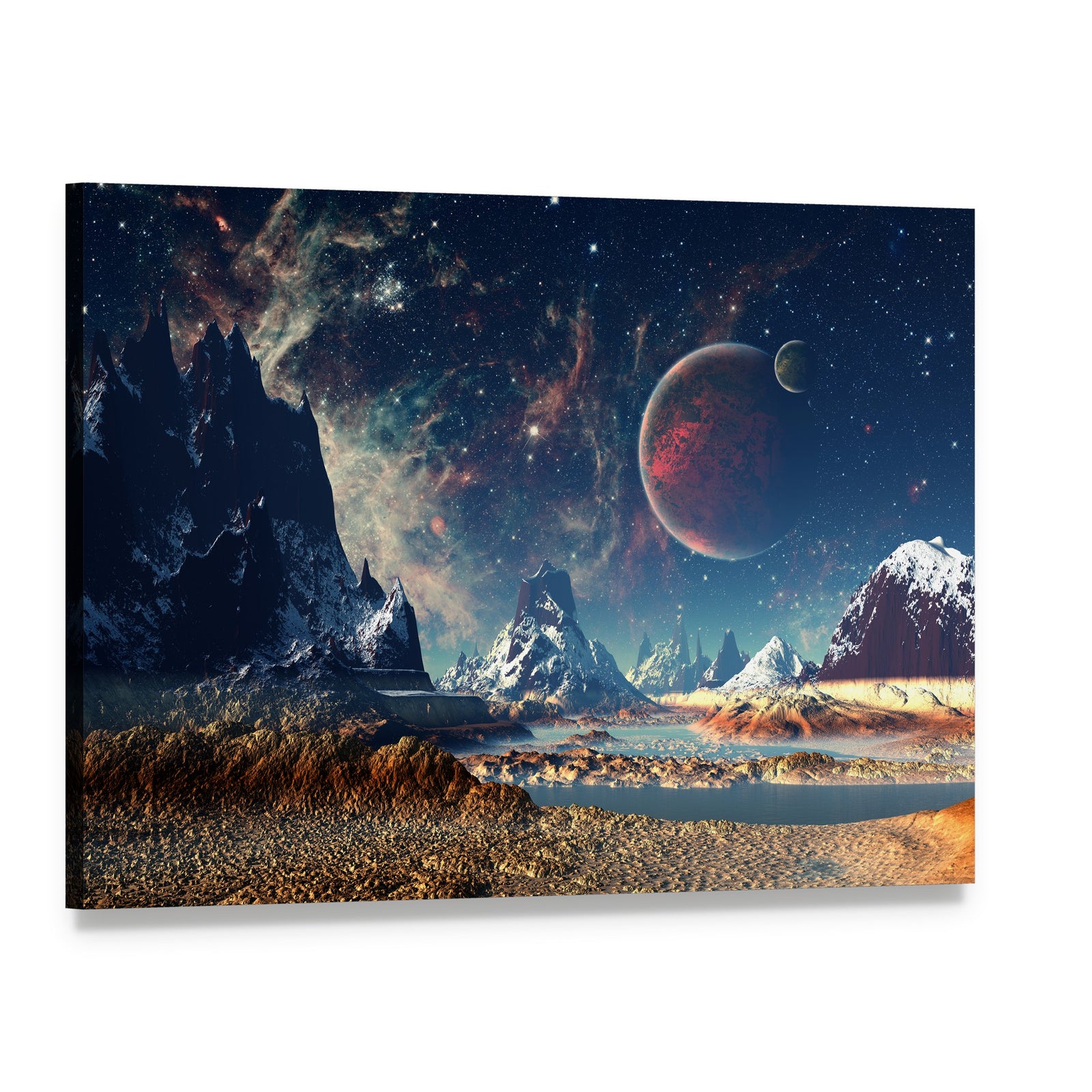 Alien Planet with Majestic Mountains Canvas Wall Art, single panel gallery wrapped canvas, angled product view