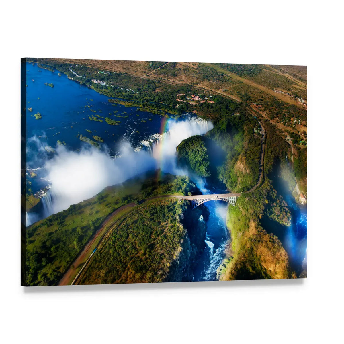 Victoria Falls Aerial View Canvas Wall Art, single panel gallery wrapped canvas, angled product view