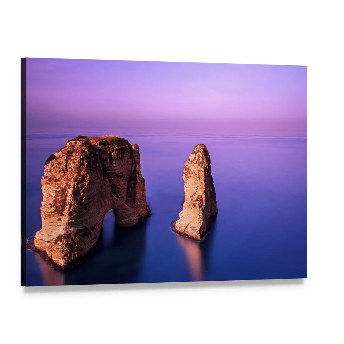 Rawsha Rock Sea Arch at Dusk Canvas Wall Art, single panel gallery wrapped canvas, angled product view