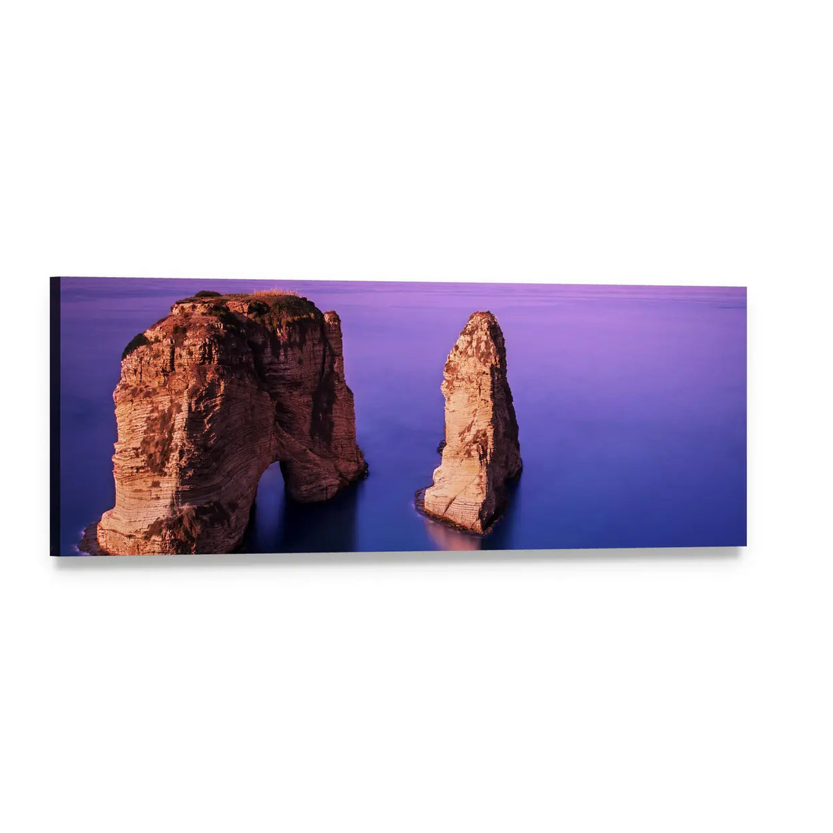 Rawsha Rock Natural Arch, Lebanon Panoramic Canvas Wall Art, single panel gallery wrapped canvas, angled product view
