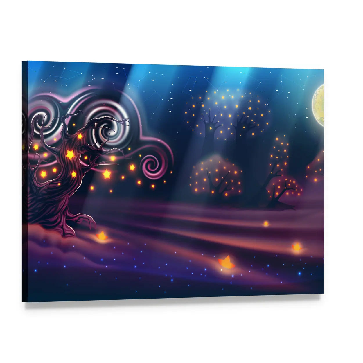 Magical Forest Under a Full Moon Canvas Wall Art, single panel gallery wrapped canvas, angled product view
